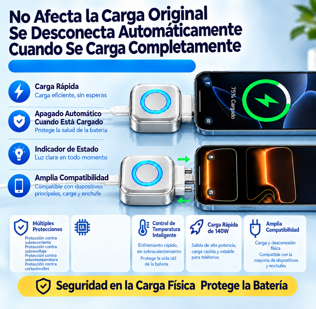 Adaptador USB-C con corte automático de carga
